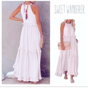 Sweet Wanderer White Maxi Dress Tiered Ruffle Boho Angel Festival Fairy XL